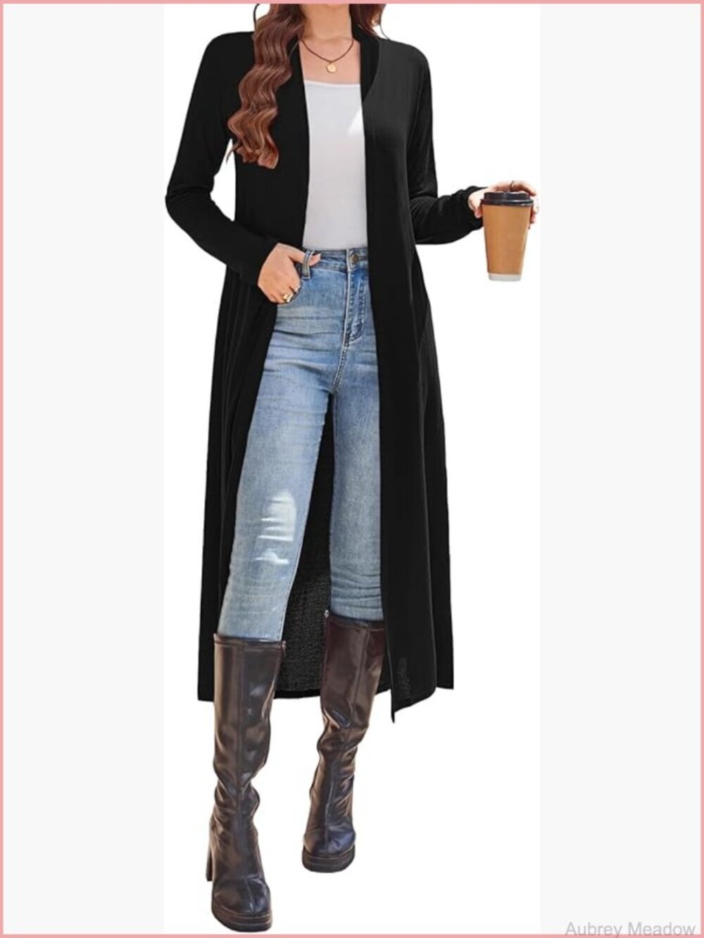 Long Cardigan with Pockets - Open Front Floor Length Duster Sweater